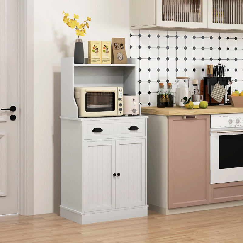Armoire de salle à manger blanche - avec comptoir ouvert pour le rangement des présentoirs avec tiroir et tablette réglable