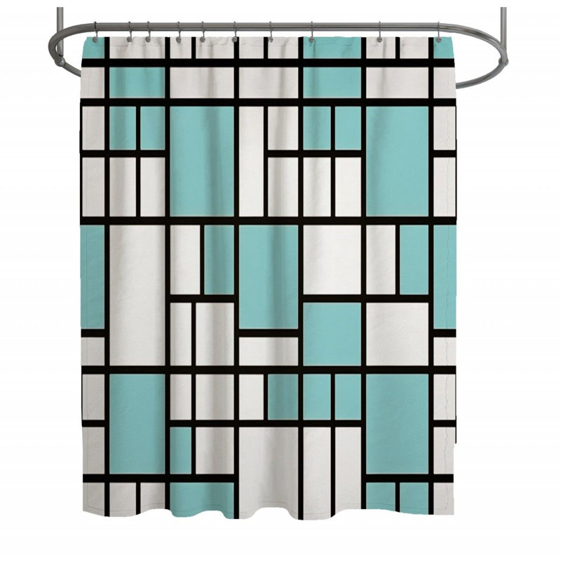 Rideau de douche Mondrian - décor de salle de bain moderne, H 73 po x l 70 po