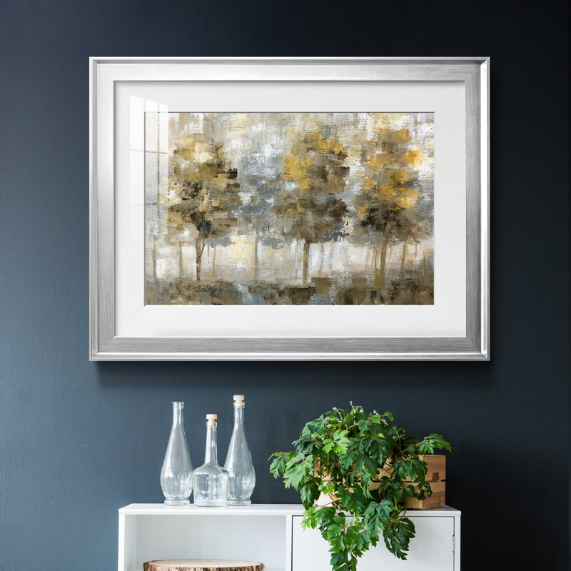 Linen Trees - Peinture encadrée, H 26,5 po x l 36,5 po x P 1,5 po, Papier avec cadre argenté