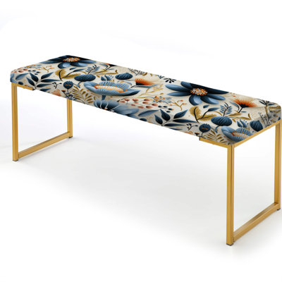 Floral Upholstered Gold Bench