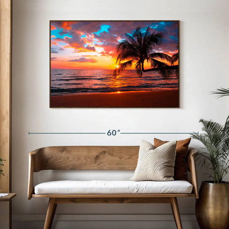 Coucher de soleil sur l'île, 46 po x 31 po, Cadre flottant noyer