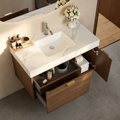 Ensemble de meuble-lavabo simple 35,4 po avec plateau en faux marbre Tanzanie