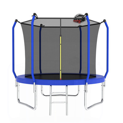 Trampoline 8FT avec panier de basketball, trampoline d'extérieur renforcé de type ASTM avec filet d'enclos