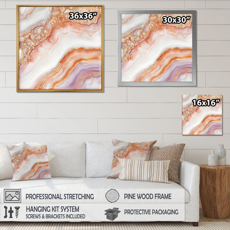 Art orangé orangé orange et agate harmonique III - pierre géode, H 16 po x l 16 po, Noir