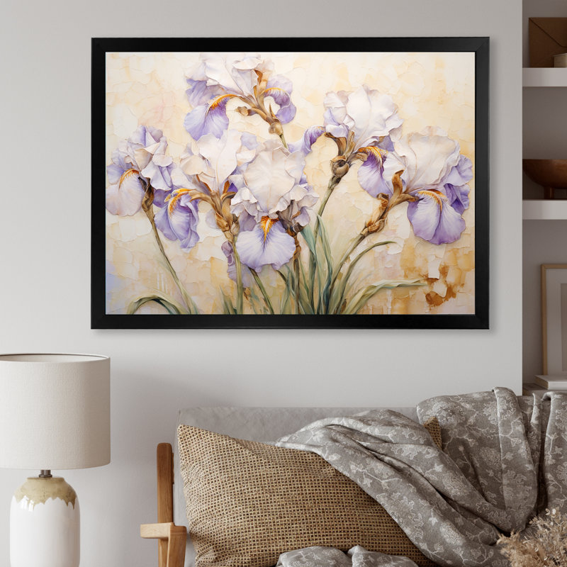 Beige minimalisme iris pétales radieux III, Cadre simple noir, H 16 po x l 32 po x P 1 po
