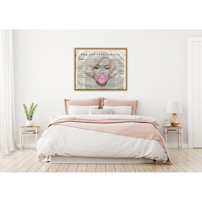 Marilyn - cadre flottant, impression sur toile, Cadre doré, H 26 po x l 32 po x P 2 po