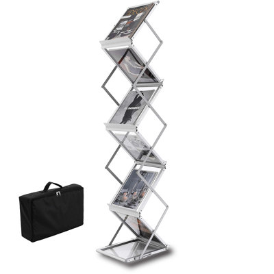 Literature Rack, 6 Pockets, Pop Up Aluminum Magazine Rack, Lightweight Catalog Holder Stand W/Carrying Bag For Living Room, Hotel, Trade Show, Exhibition, Office