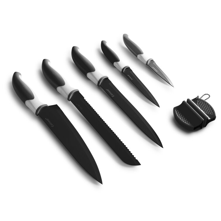 EatNeat 12 Piece Kitchen Knife Set - 5 Black Stainless Steel Knives with  Safety Sheaths 5 pc Cutting Board and Kitchen Knife Set