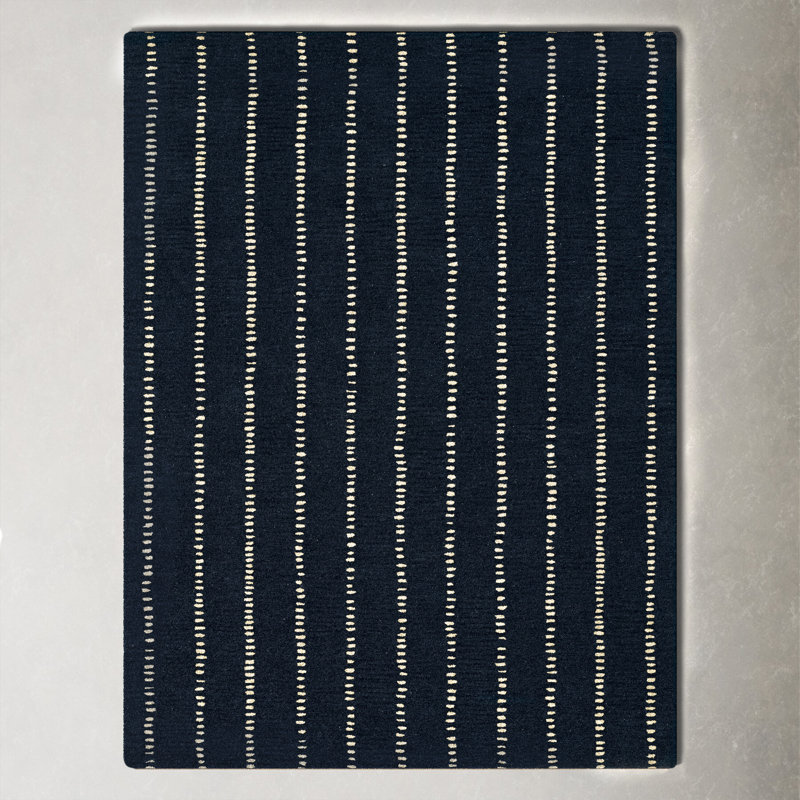 Nichols Striped Handmade Tufted Wool Navy Area Rug, Rectangle 5' x 8'