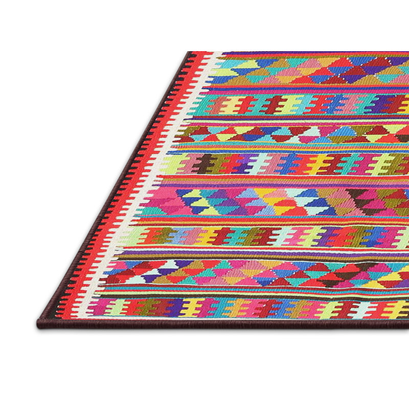 Tapis orange/rose/ivoire contemporaine, Rectangle 5 pi x 7 pi