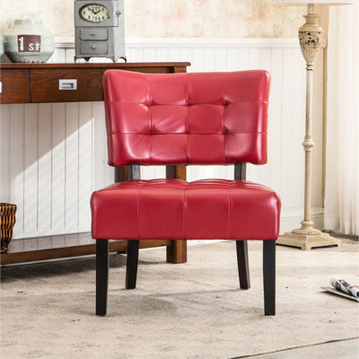 Red Accent Chair With Oversized Seating & Leather Seat And Style