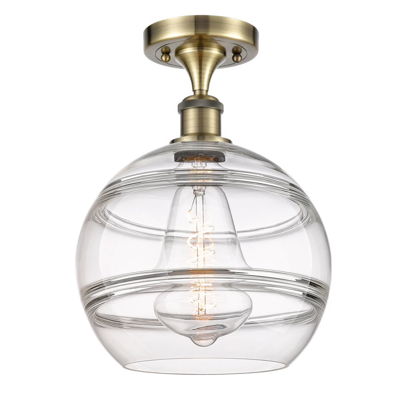 Plafonnier semi-encastré 1 lumière Ballston - Adrieanna, Laiton antique, H 12,88 po x l 10 po x P 10 po, Transparent