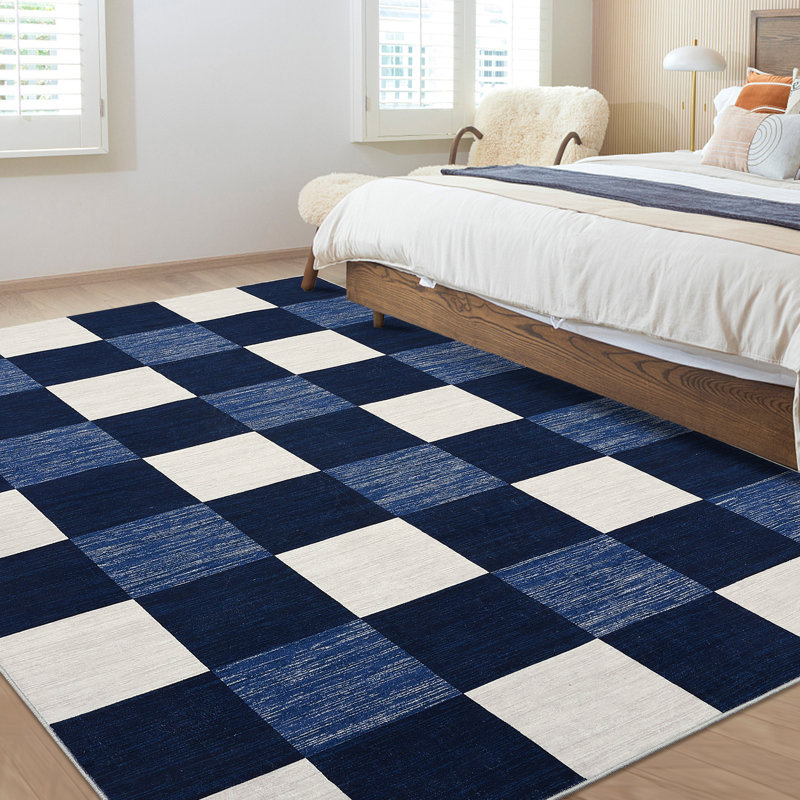 Randolph Checkered Machine Washable Rug Plaid Area Rug Soft Faux Wool Rugs Anti Slip Rugs Large Rug Carpet for Entryway Bedroom Living Room Hallway Kitchen Dining Room and Laundry Room