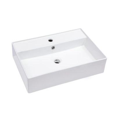 Lavabo de salle de bain mural rectangulaire en céramique blanche 24 po x 16 po avec trou de robinet et trop-plein | Idée de cadeau