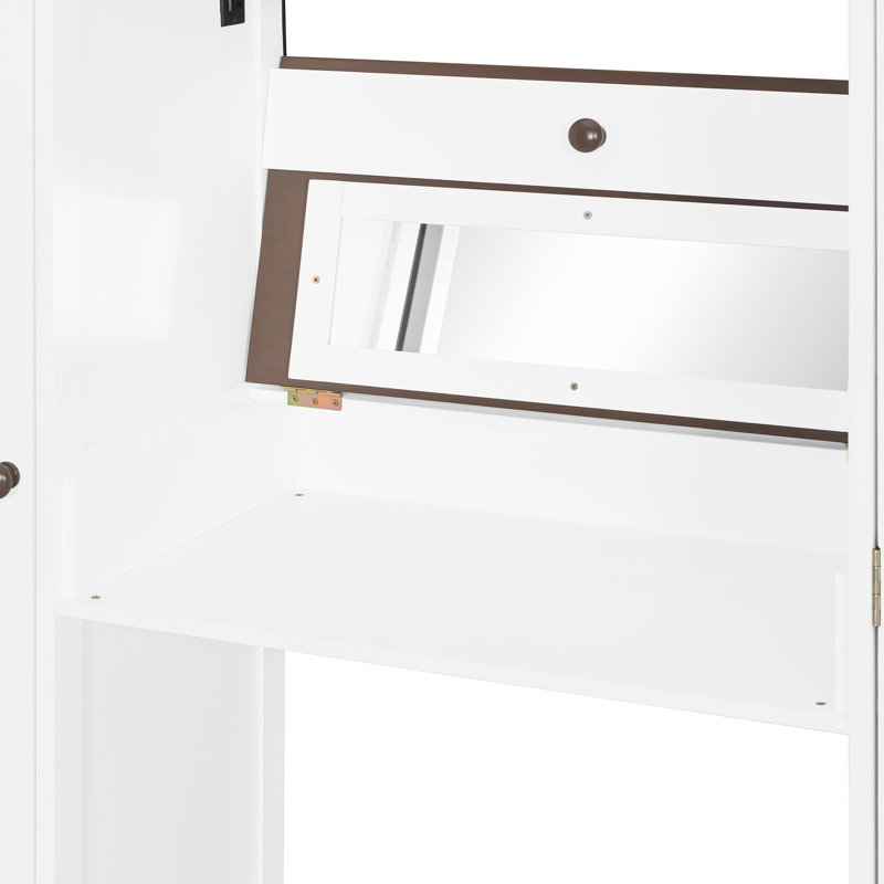 Lit mezzanine blanc + brun avec coiffeuse intégrée et miroir de rangement pleine grandeur pratique pour la chambre à coucher