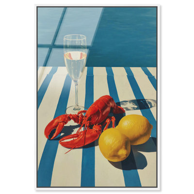 «Lobster and Lemons», impression murale encadrée par Art Remedy, cadre blanc, 16 x 24