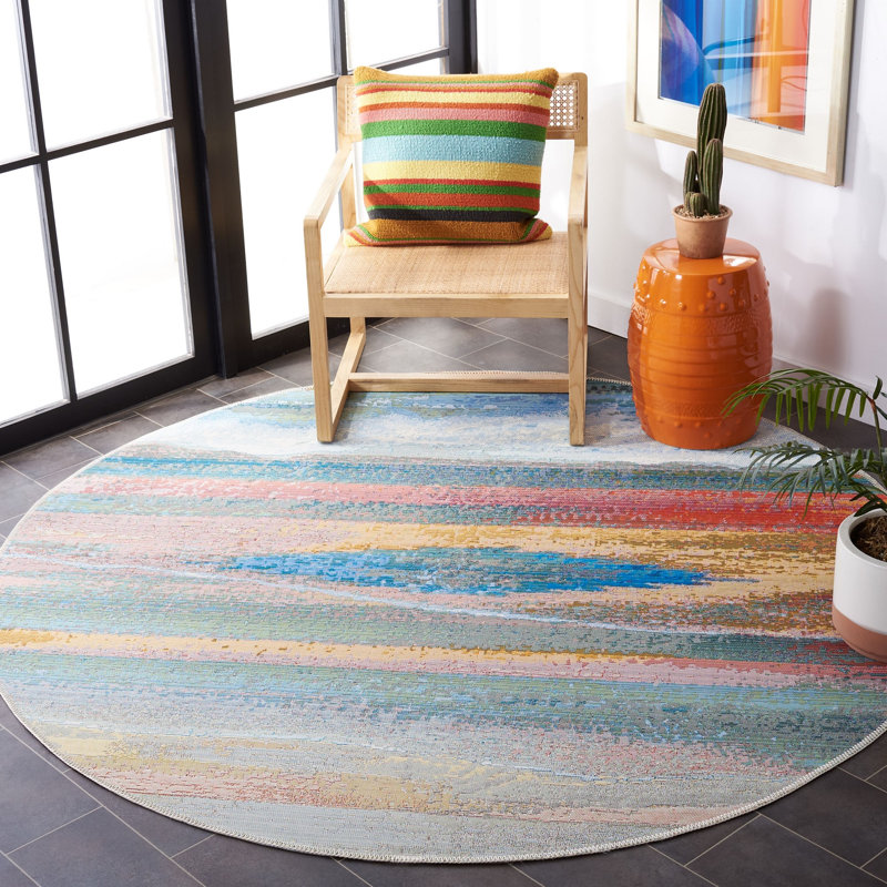 Agambir 500 Performance Abstract Indoor/Outdoor Area Rug, Round 5'3"