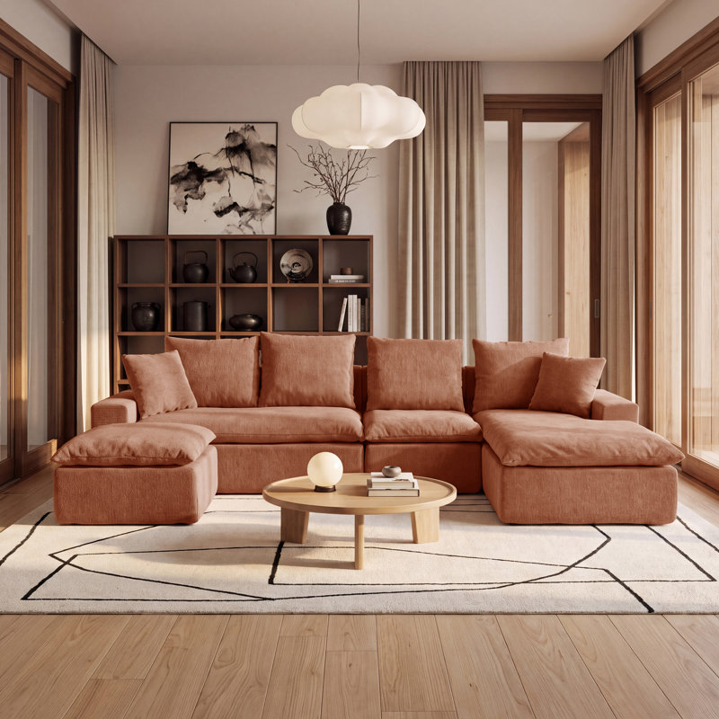 Canapé modulaire en U 118,1 po, canapé modulaire en chenille avec ressorts ensachés, sièges rembourrés à assise profonde modernes pour le salon, pas de rouleau de montage