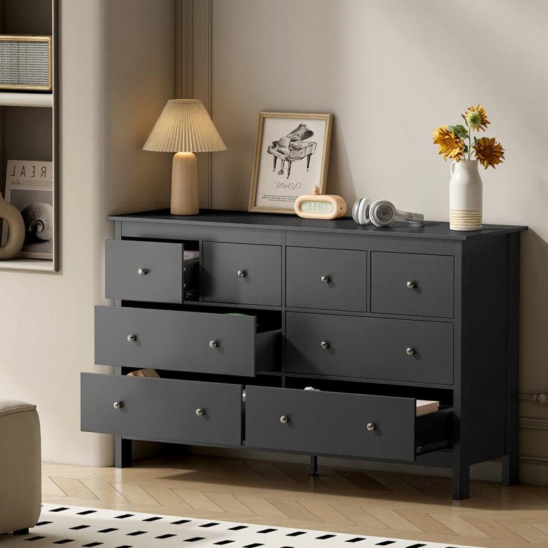 Commode double à 8 tiroirs l 50,4 po Aaditri, Noir