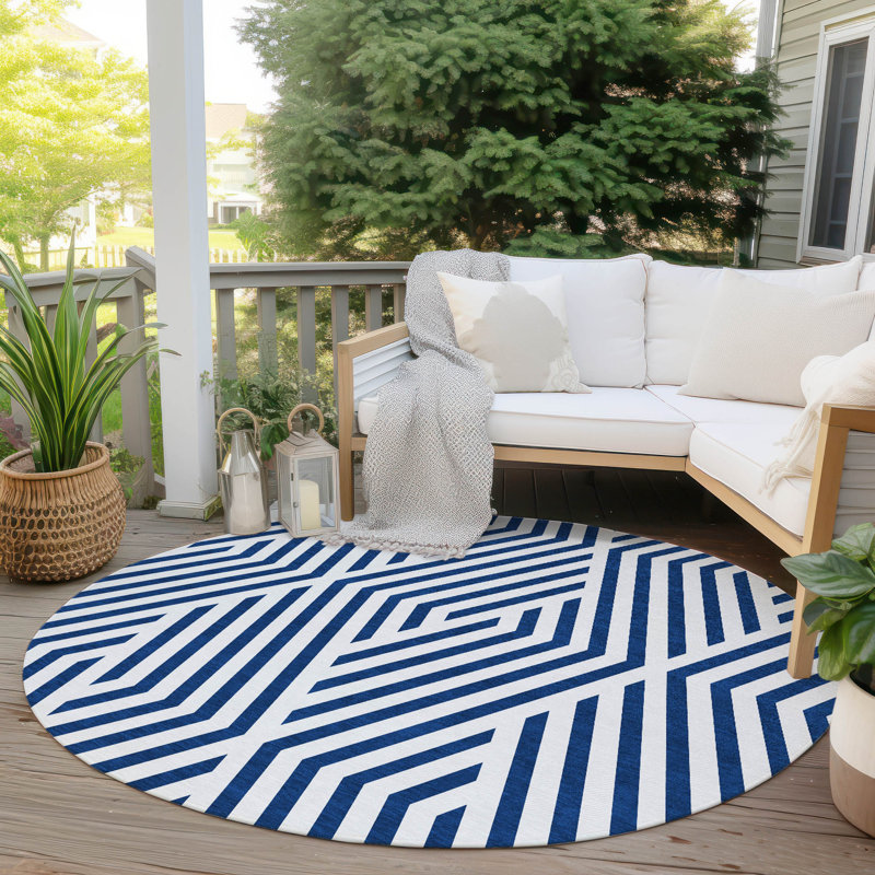 Altair Washable Geometric Indoor / Outdoor Rug, Round 8'