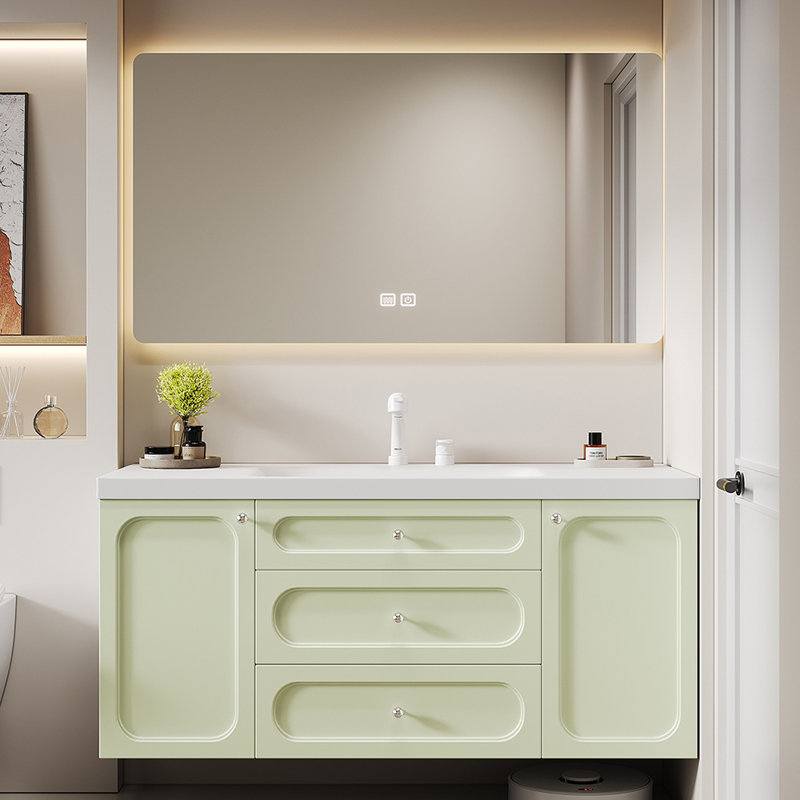 Nordic style simple bathroom cabinet, 19.7" H x 47.2" W x 21.7" D, Light Green