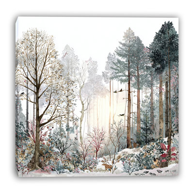 Art mural sur toile Sunlit Winter Woodland