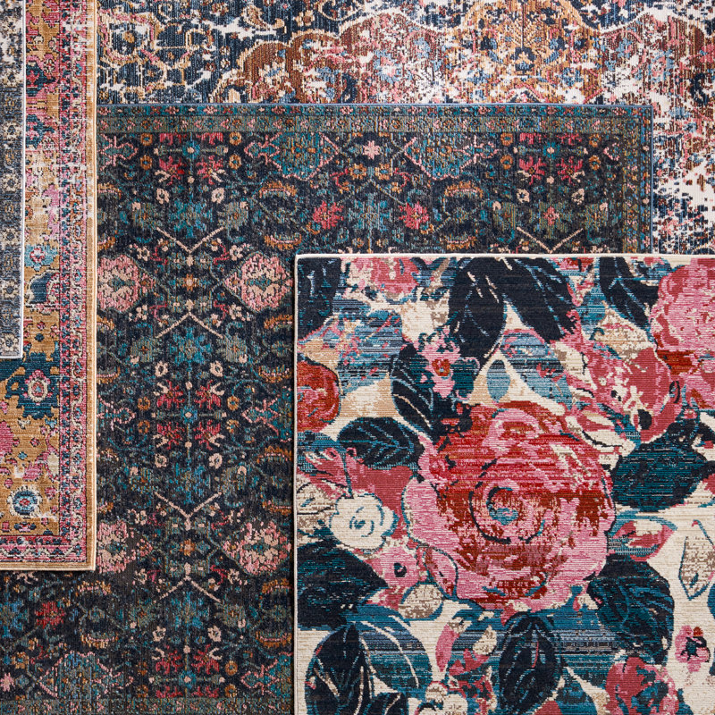 Tapis rose / bleu Forand, Rectangle 4 pi x 5 pi 7 po