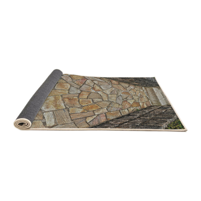 Tapis gris/brun tissé à la machine, Rond 7 pi