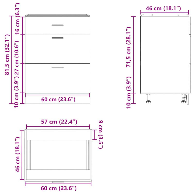 Lyon Kitchen Base Cabinet Lyon, grey sonoma