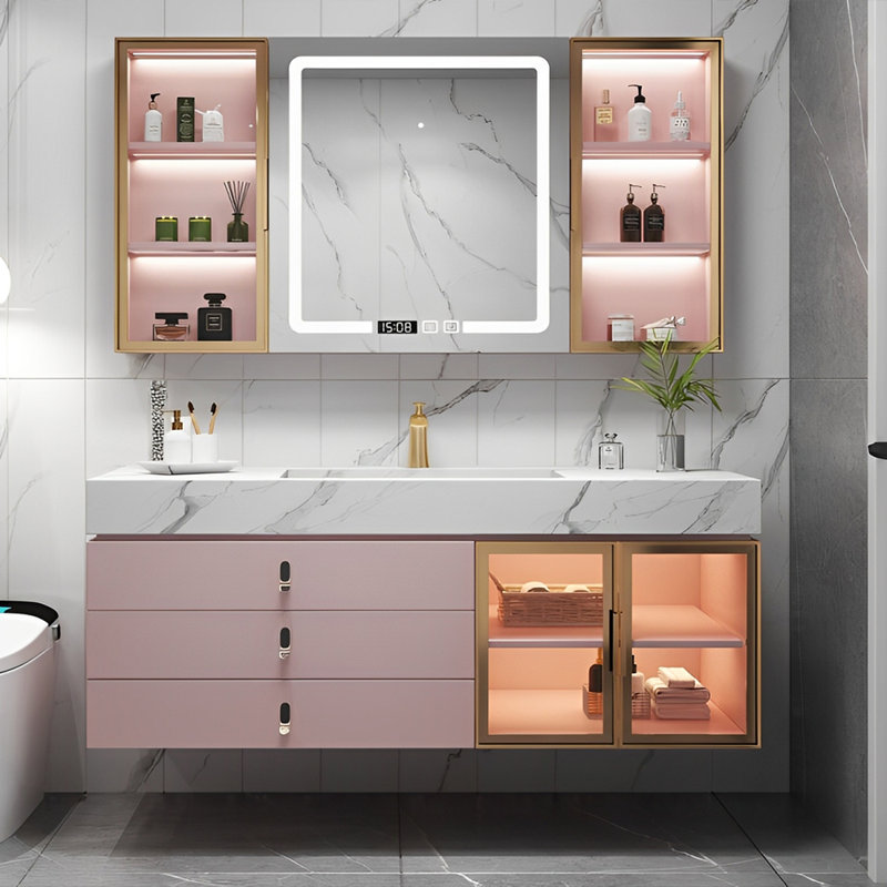 Armoire murale moderne et simple., H 19,69 po x l 51,18 po x P 21,65 po, Rose