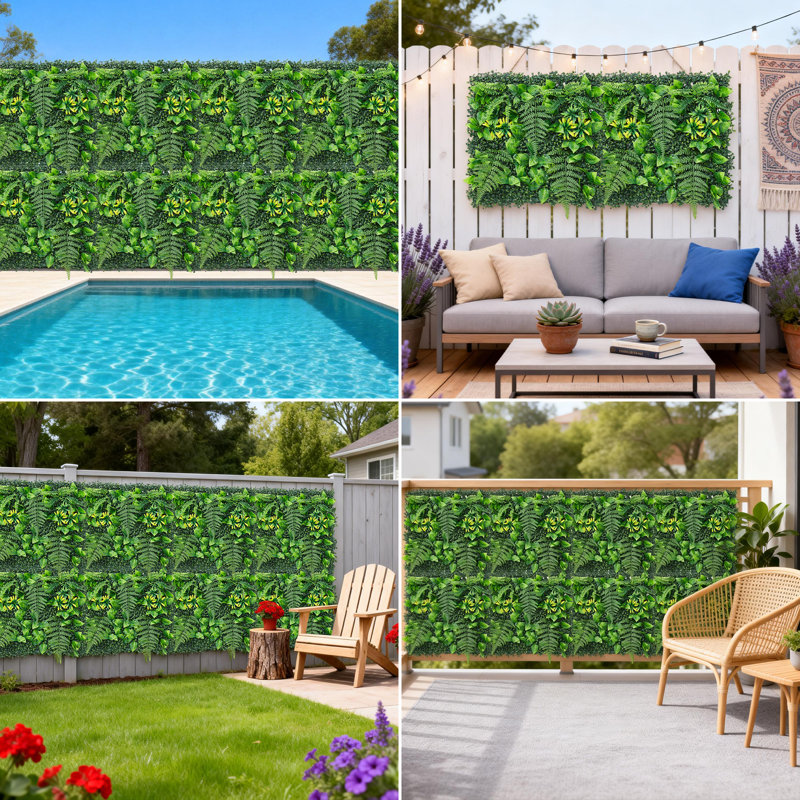 Artificial Green Wall Panel Set – Realistic Multi-Layer Foliage with Fern & Spring Grass, Indoor/Outdoor Decorative Backdrop for Home, Garden, Balcony, Office