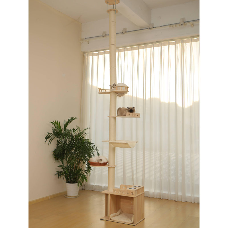 Solid Wood Floor-to-Ceiling Cat Tree, Huge Squar House