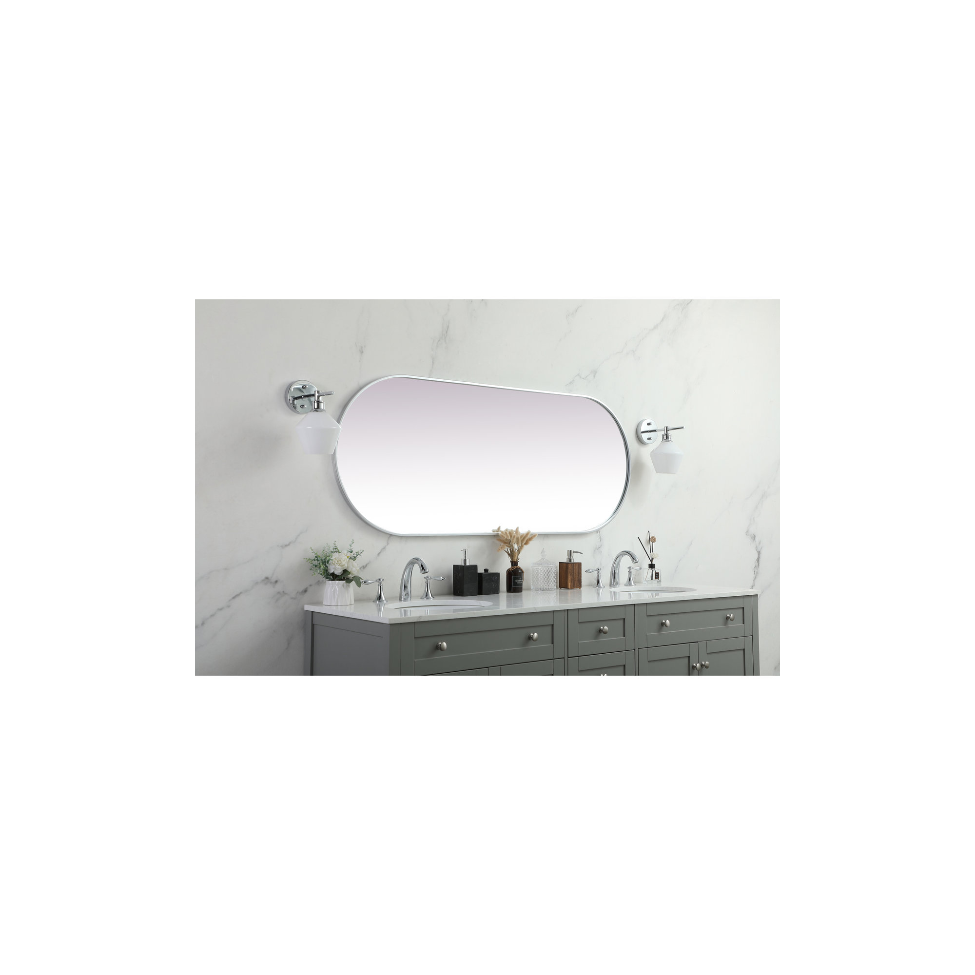 Elington Metal Oval Mirror, Silver, 60"  x 24" 