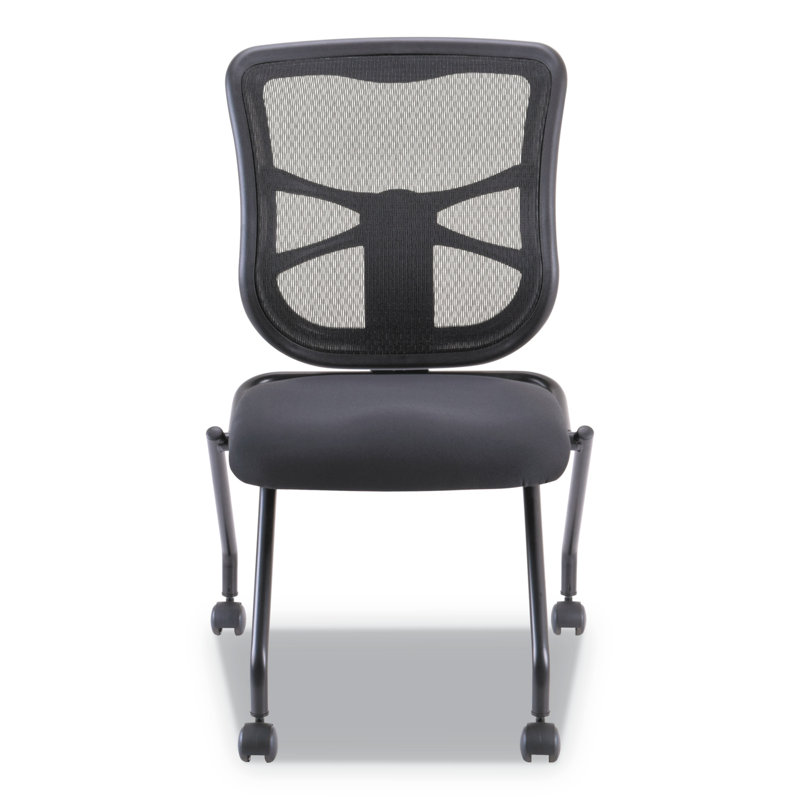 Black Mesh Armless Reception Chair with Fabric Seat
