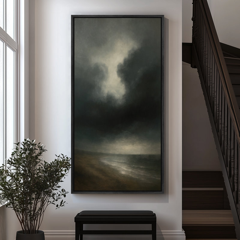"Abstract Beach", reproduction d'art sur toile encadrée paysage côtier pour décoration murale moderne, Noir