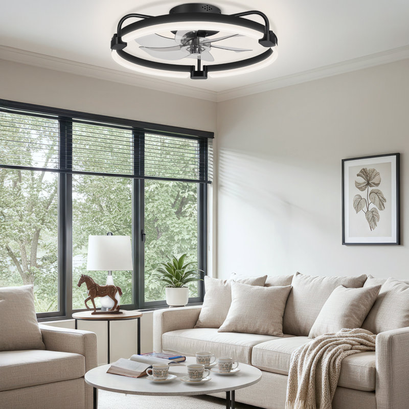 20" W Indoor Bedroom Flush Mount Ceiling Fan With Light, Black Blade/Black Body, Yes, 20" Wide