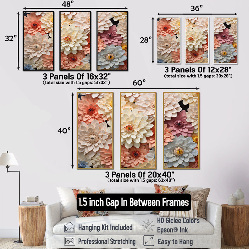 Sunlit Blooms Zinnias Flowers - Zinnias, ensemble d'art sur toile, Cadre flottant noir, H 28 po x l 36 po x P 1 po
