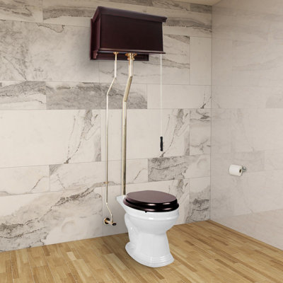 The Renovators Supply High Tank Pull Chain Toilet with Wooden Finish (Seat Not Included)