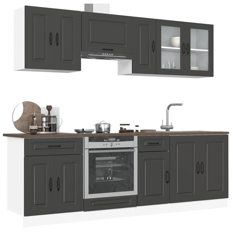 8 Piece Kitchen Cabinet Set Kalmar Engineered Wood, Black
