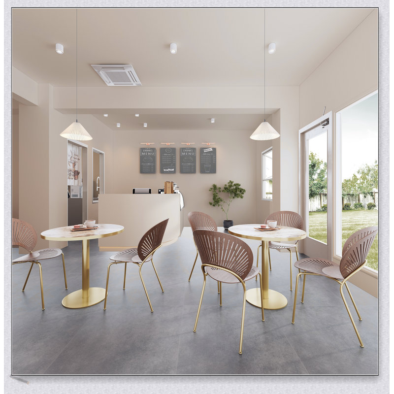 Table de salle à manger ronde ronde avec plateau en faux marbre, assemblage facile et structure en métal robuste pour les espaces compacts