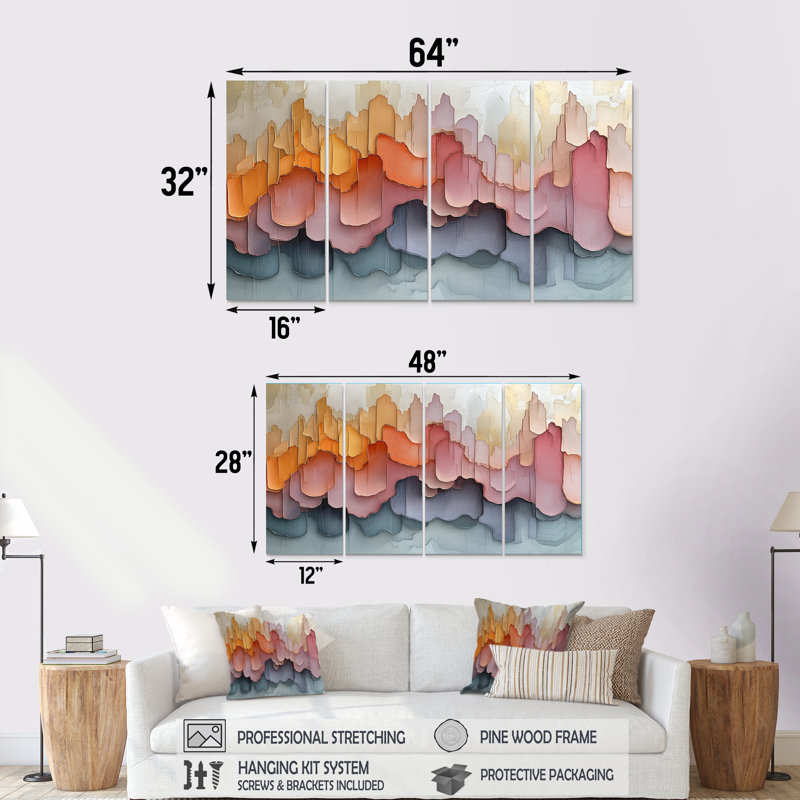 Abstrait rose New York City II - encre liquide abstraite, art mural moderne, H 32 po x l 64 po, 4