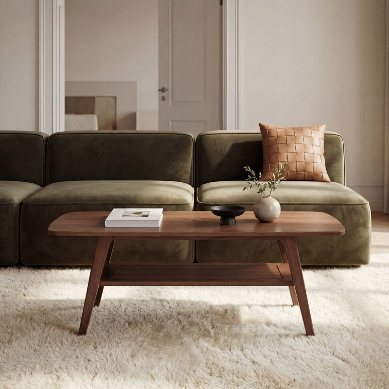 NRLBSC Solid Wood Four Leg Coffee Table with Storage, 100cm, Brown Oak