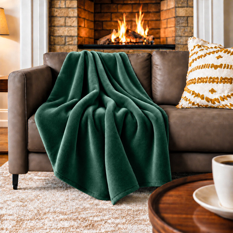 Couverture polaire en fausse fourrure de vison de luxe - peluche douce et réversible pour lit et canapé, Lit simple, Émeraude