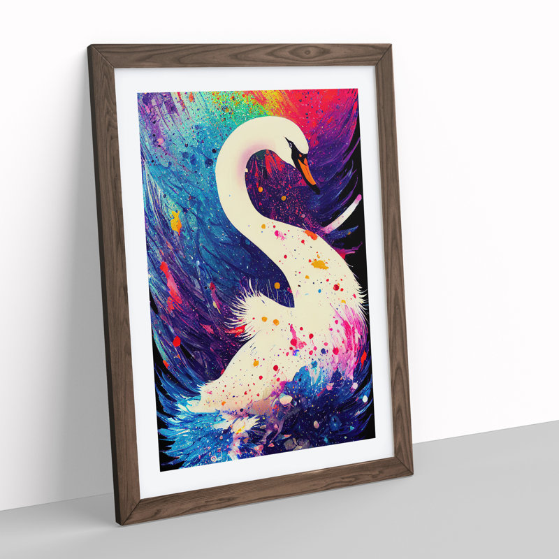 Swan Paint Splash - Framed Print, Walnut Framed, 46cm H x 34cm W x 2cm D