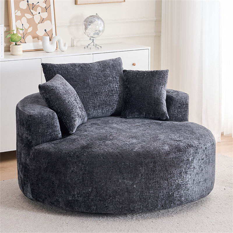 Fauteuil d'appoint rond, fauteuil demi-tonneau pivotant sur chenille à 360 °, canapé-lit moelleux moderne, Noir