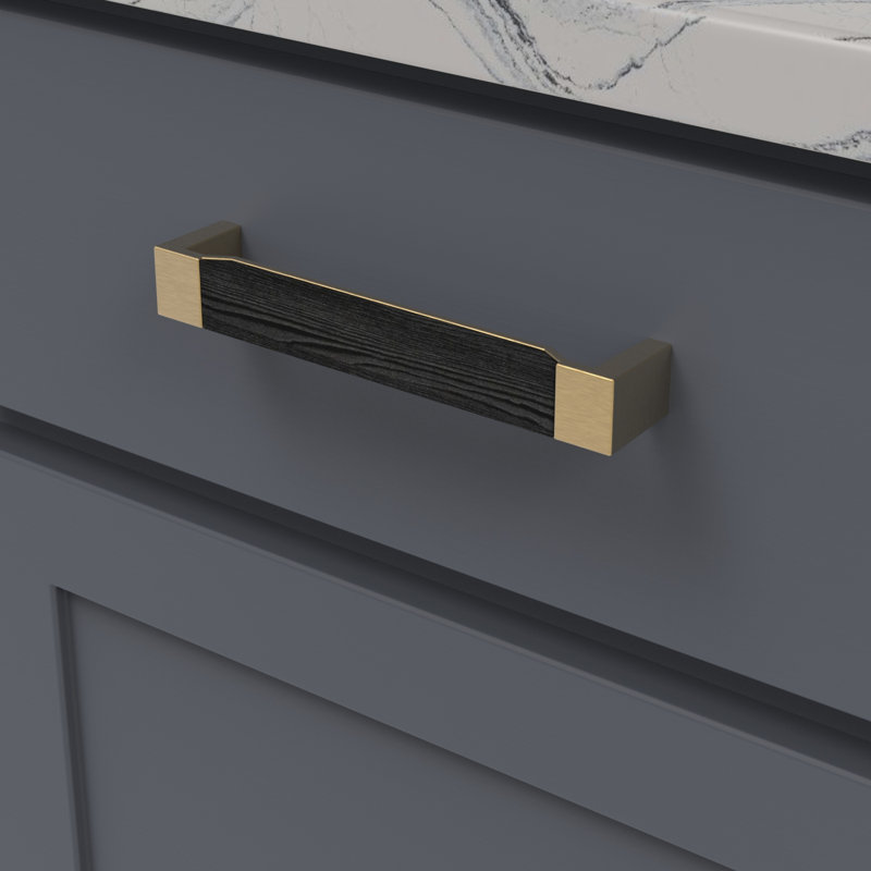 Fuse Bar / Handle Pull, Brushed Golden Brass/Black Wood