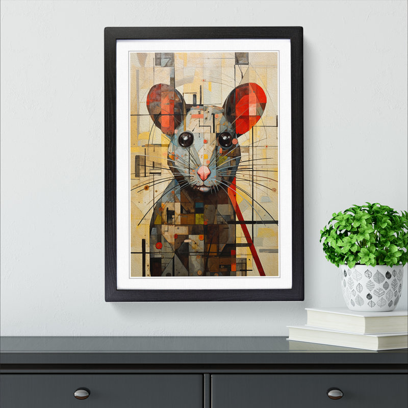 XYZ-FRM-V1223-5413 Rat Constructivism - Single Picture Frame Print on Wood, Black, 46cm H x 34cm W x 2cm D
