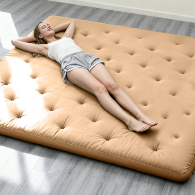  4 Inch Thick Floor Futon Mattress with 100% Cotton Cover, Full Size Foldable Tatami Mattress, Portable Roll Up Sleeping Pad, Floor Lounger Bed for Adult