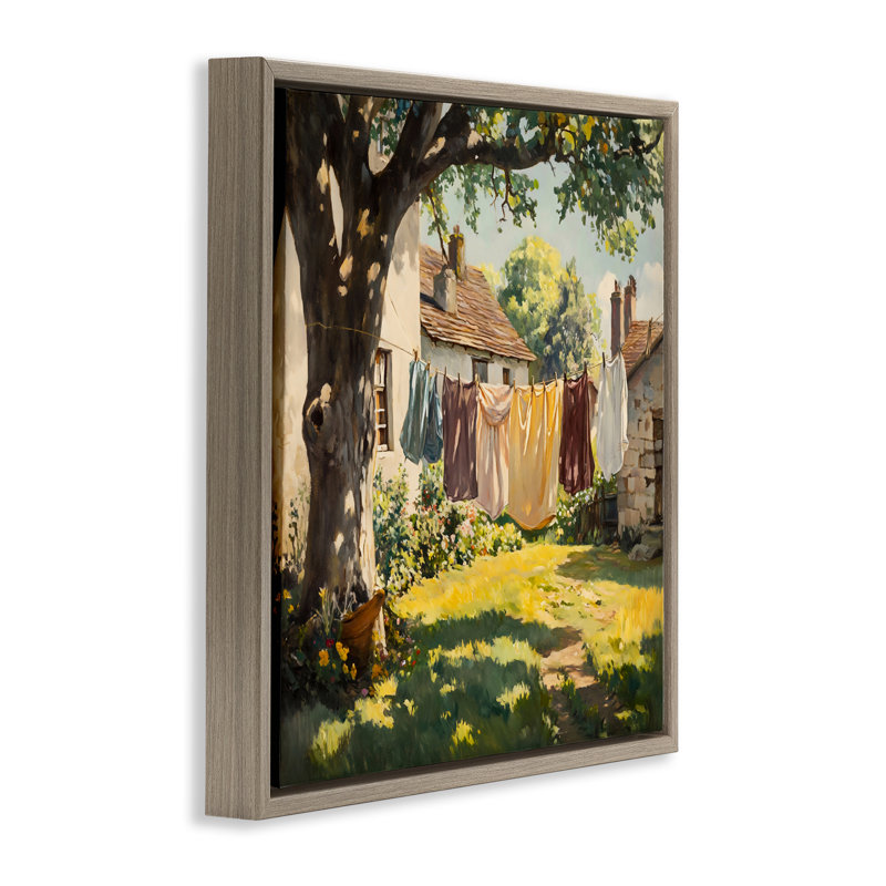 Country Clothes Line Yard Floating Frame, design by Creative Studio, 18" H x 18" W, Montalcino Elm Floater Frame