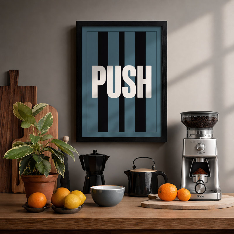 Push Typography - Framed Print, A1 - 84.1 x 59.4 cm, Black